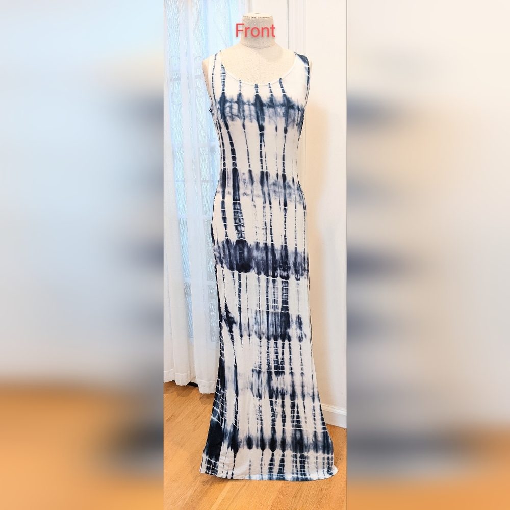 Banana Republic knit maxi dress sz M/L long Tall blue white Boho Beachy tie-dye